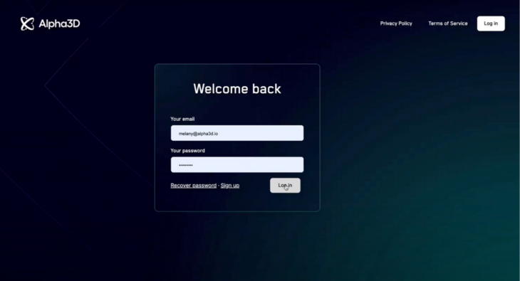 Log into Alpha3D
