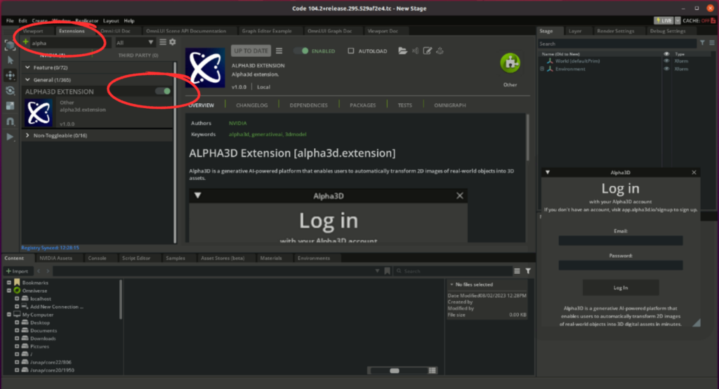 Alpha3D NVIDIA omniverse extension
